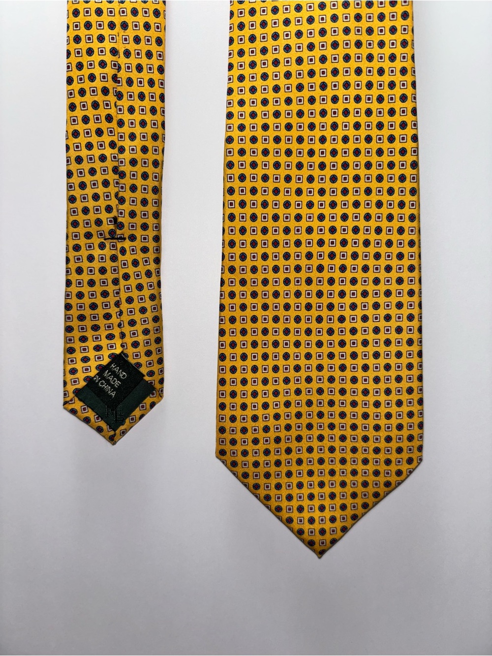 Lauren Ralph Lauren Silk Designer Necktie Yellow Blue Red White Handmade